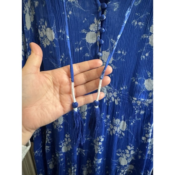 Anthropologie Marais Chiffon Lined Maxi Dress Royal Blue Floral Boho Plus 2X - Picture 8 of 11